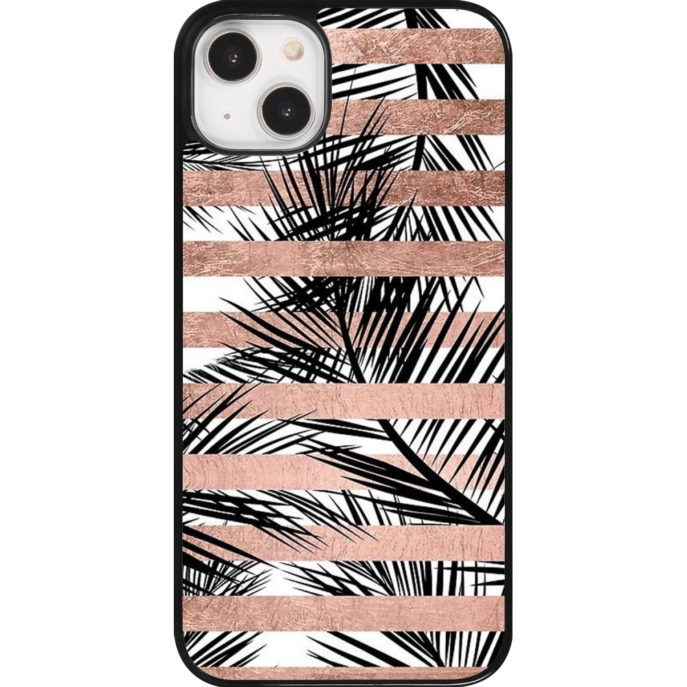 Coque iPhone 14 Plus - Palm trees gold stripes