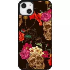 Coque iPhone 14 Plus - Skulls and flowers