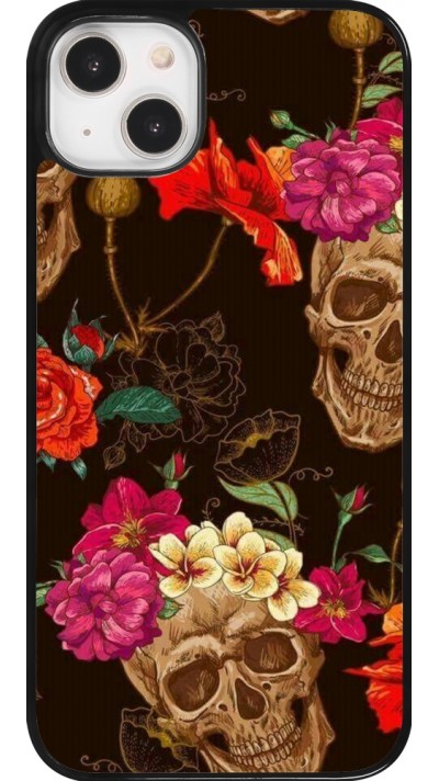 Coque iPhone 14 Plus - Skulls and flowers