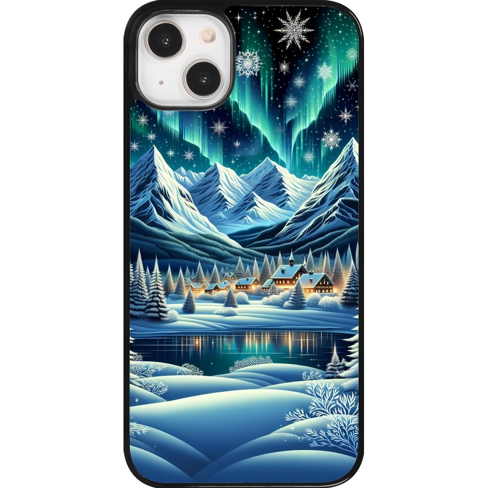 Coque iPhone 14 Plus - Snowy Mountain Village Lake night