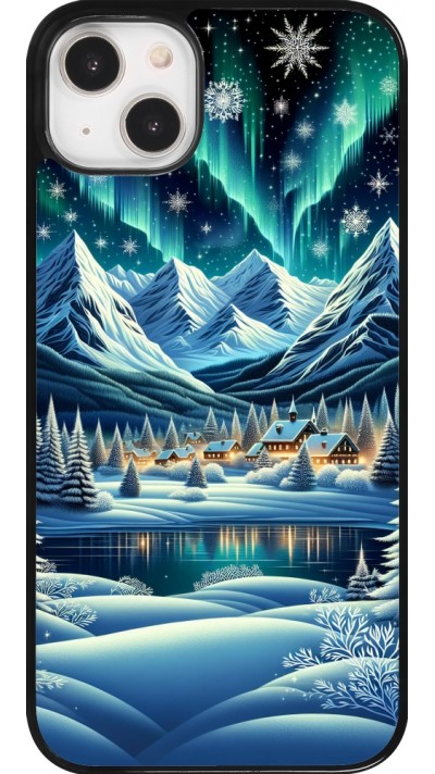 Coque iPhone 14 Plus - Snowy Mountain Village Lake night