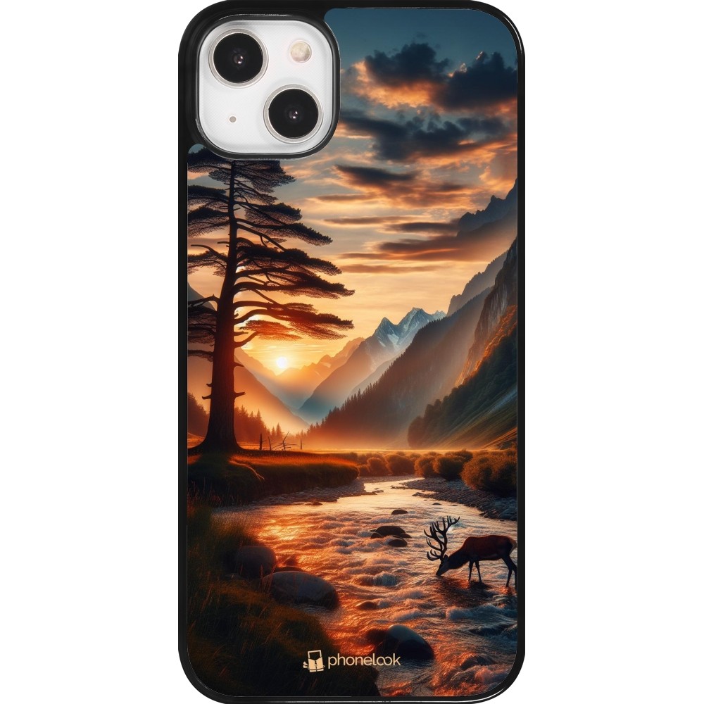 Coque iPhone 14 Plus - Valley Sunset Deer Tree