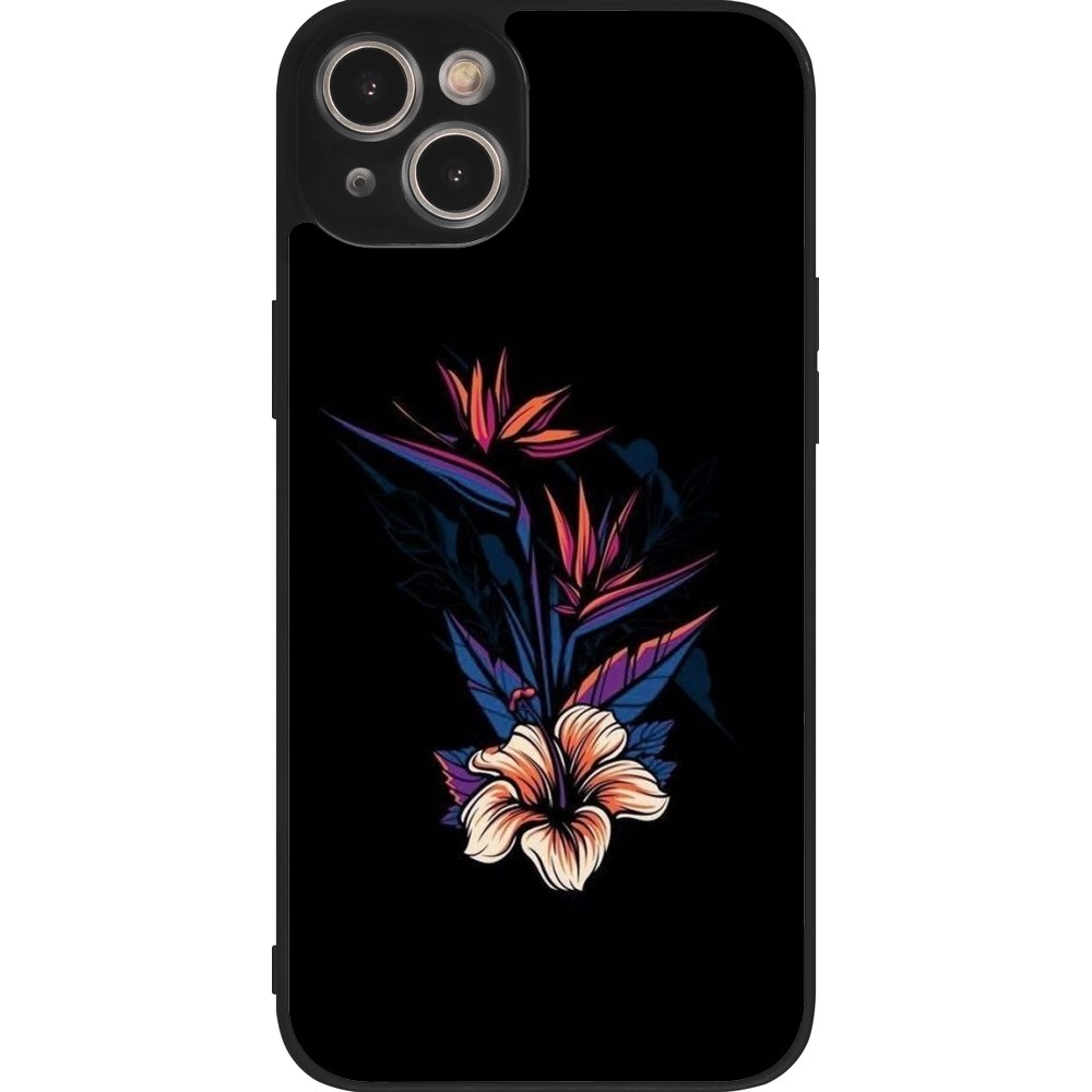 iPhone 14 Plus Case Hülle - Silikon schwarz Dark Flowers