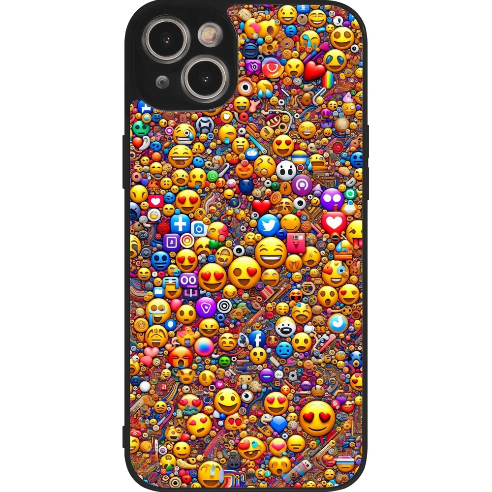 Coque iPhone 14 Plus - Silicone rigide noir Emoji mixed