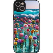 iPhone 14 Plus Case Hülle - Silikon schwarz Blumenmeer Wellen