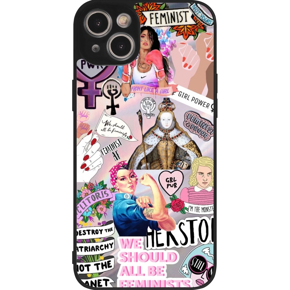 Coque iPhone 14 Plus - Silicone rigide noir Girl Power Collage