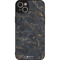 Coque iPhone 14 Plus - Silicone rigide noir Grey Gold Marble