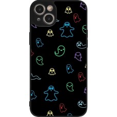Coque iPhone 14 Plus - Silicone rigide noir Halloween 2024 colorful ghosts