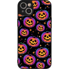 Coque iPhone 14 Plus - Silicone rigide noir Halloween 2024 rainbow pumpkins