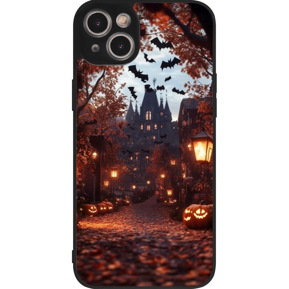 Coque iPhone 14 Plus - Silicone rigide noir Halloween 2025 Haunted house