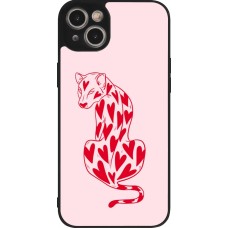 Coque iPhone 14 Plus - Silicone rigide noir Leopard with hearts 2026