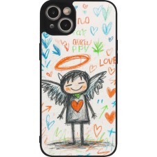 Coque iPhone 14 Plus - Silicone rigide noir Little Angel Sketch Love