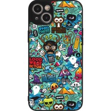 Coque iPhone 14 Plus - Silicone rigide noir Mixed Cartoons Turquoise