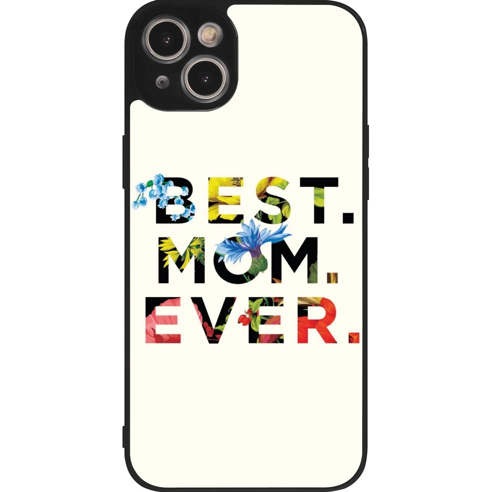 Coque iPhone 14 Plus - Silicone rigide noir Mom 2023 best Mom ever flowers