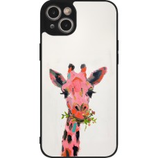 Coque iPhone 14 Plus - Silicone rigide noir Pink Girafe Paint