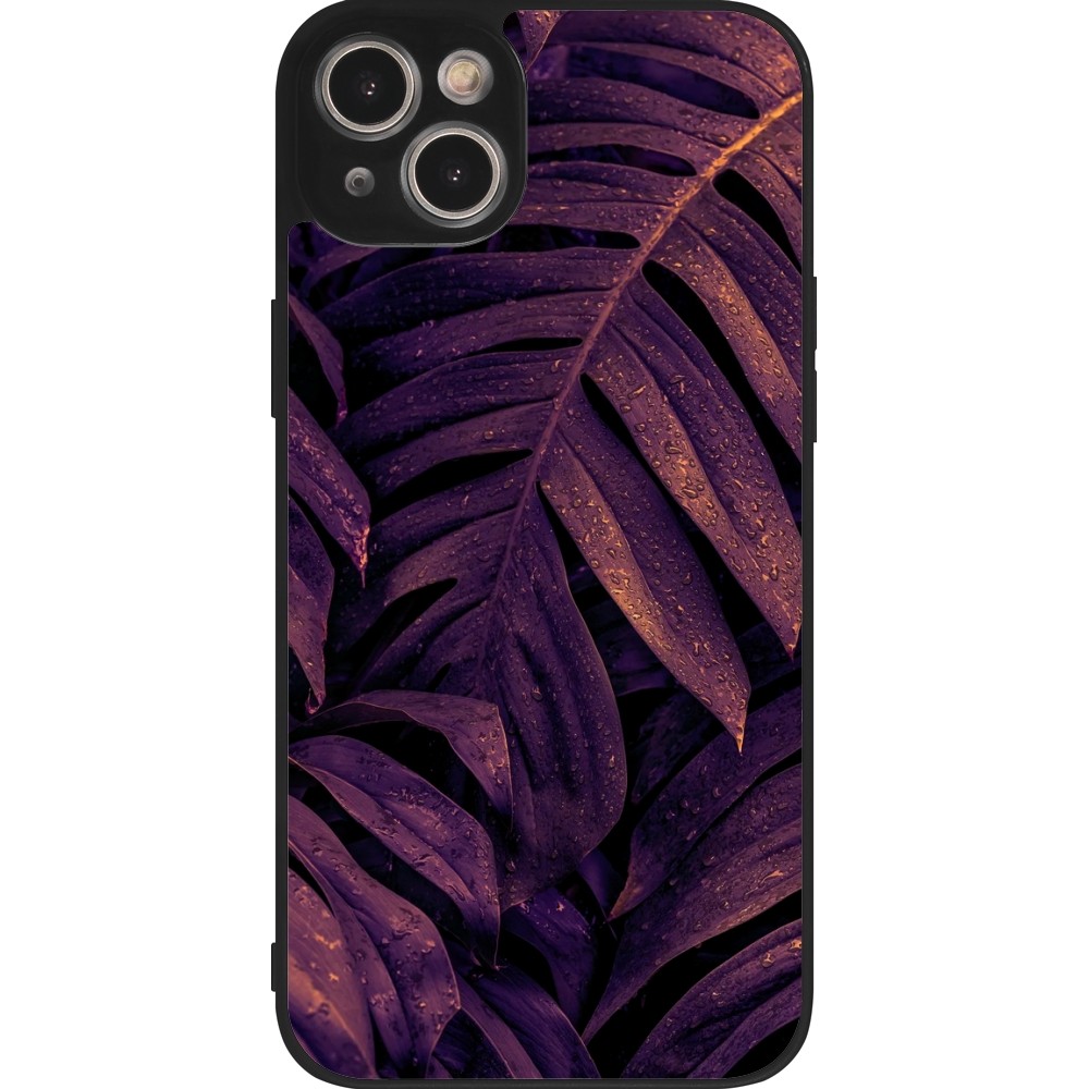 iPhone 14 Plus Case Hülle - Silikon schwarz Purple Light Leaves