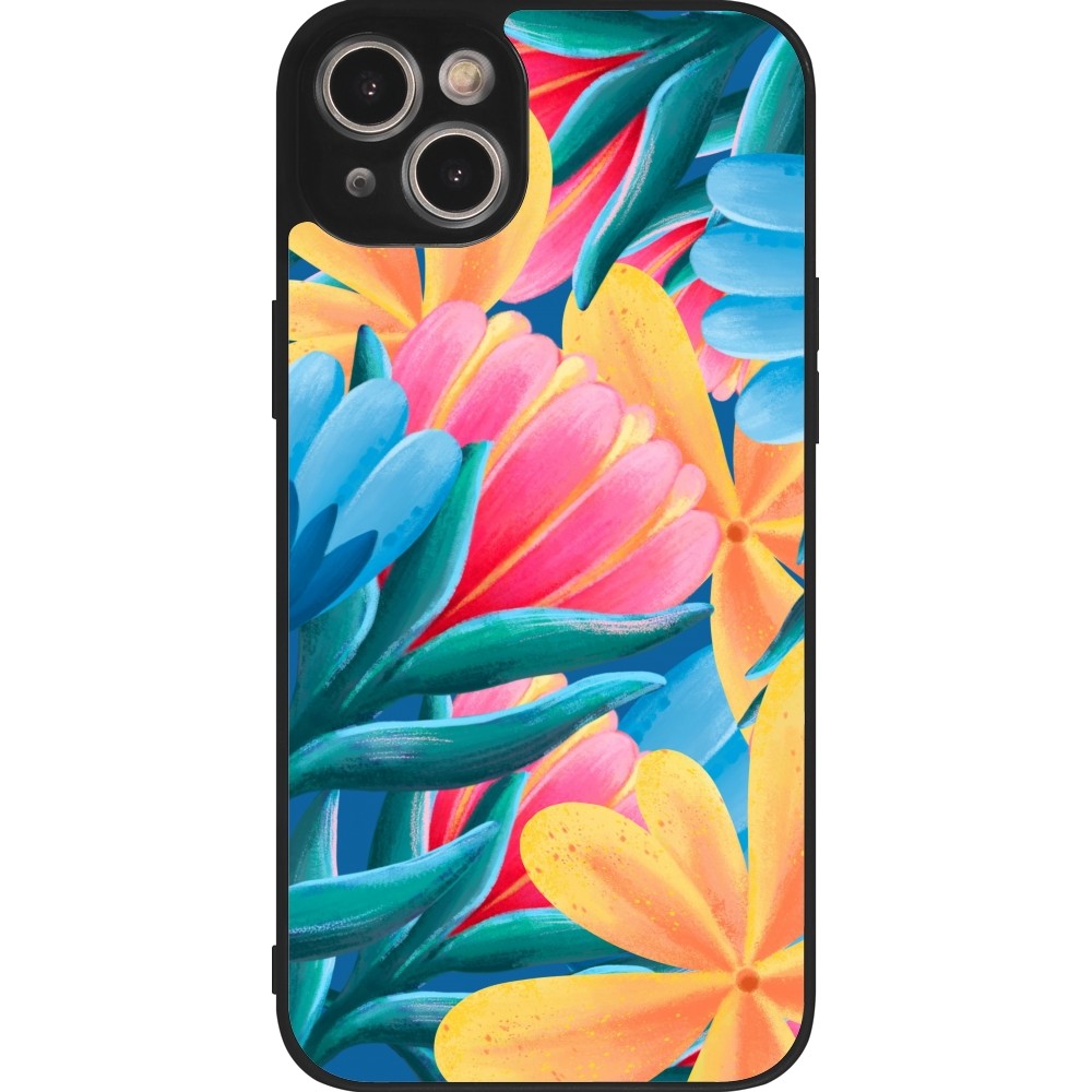 iPhone 14 Plus Case Hülle - Silikon schwarz Spring 23 colorful flowers