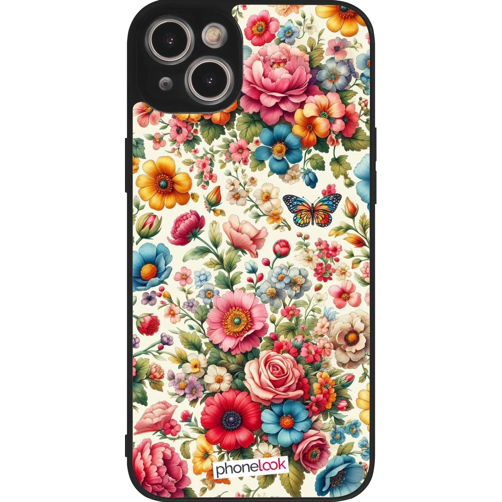 Coque iPhone 14 Plus - Silicone rigide noir Spring 25 printemps fleuri