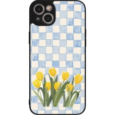 Coque iPhone 14 Plus - Silicone rigide noir Blue vichy tulips Spring 2026
