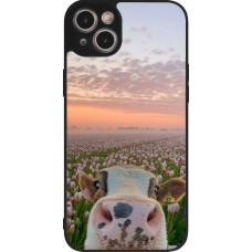 Coque iPhone 14 Plus - Silicone rigide noir Cow with tulips Spring 2026