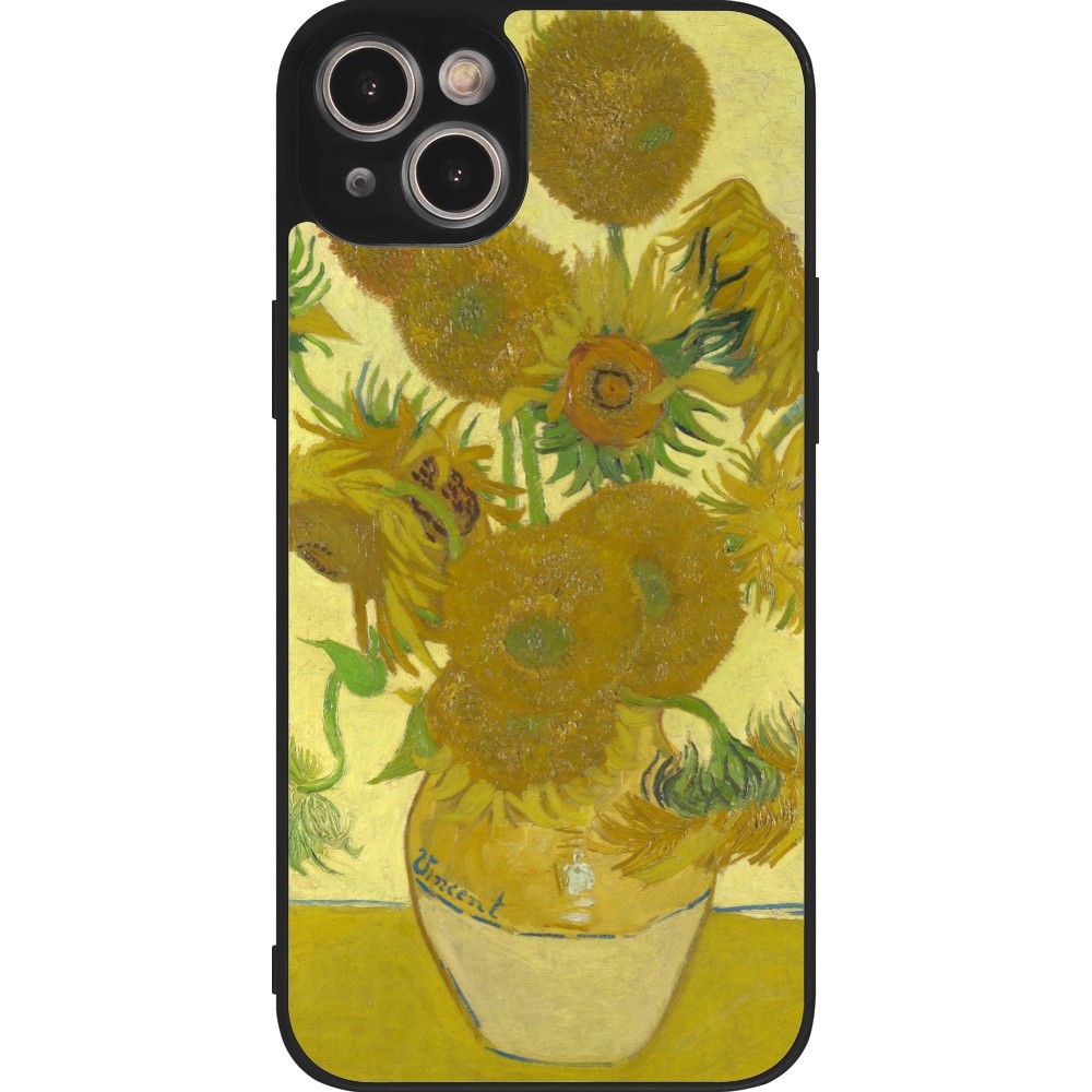 iPhone 14 Plus Case Hülle - Silikon schwarz Kunstbild - Sonnenblumen  - Van Gogh