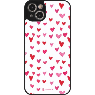 Coque iPhone 14 Plus - Silicone rigide noir Valentine 2022 Many pink hearts