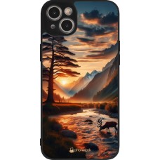 Coque iPhone 14 Plus - Silicone rigide noir Valley Sunset Deer Tree