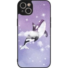 Coque iPhone 14 Plus - Silicone rigide noir Whale in sparking stars