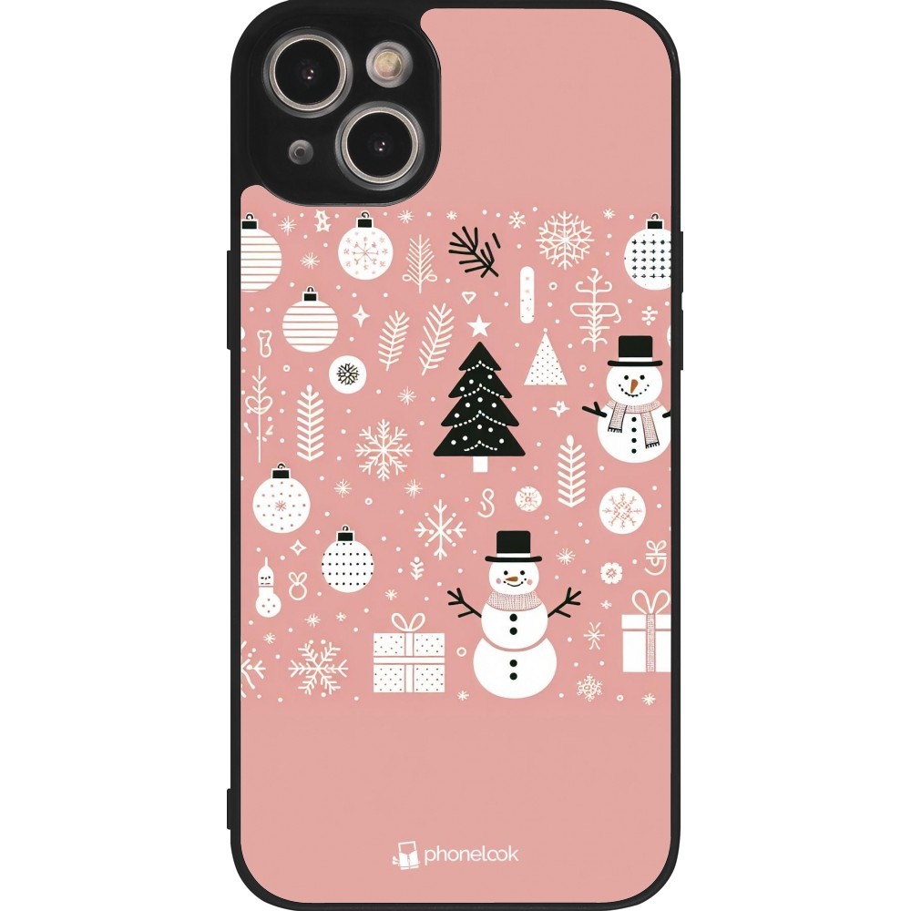 iPhone 14 Plus Case Hülle - Silikon schwarz Weihnachten 2024 Rose Schneemann Weihnachten