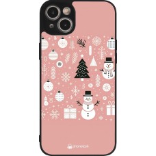 iPhone 14 Plus Case Hülle - Silikon schwarz Weihnachten 2024 Rose Schneemann Weihnachten