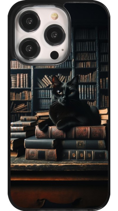 iPhone 14 Pro Case Hülle - Katze Bücher dunkel