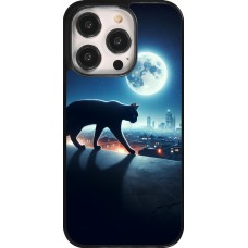 Coque iPhone 14 Pro - Chat noir sous la pleine lune