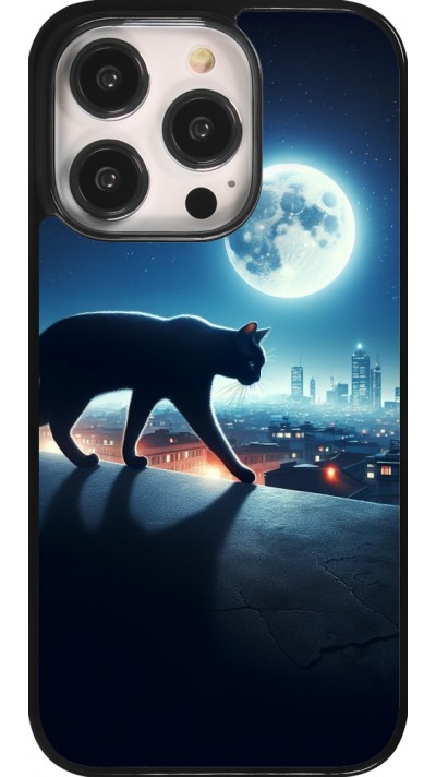 Coque iPhone 14 Pro - Chat noir sous la pleine lune