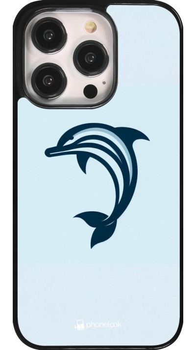 iPhone 14 Pro Case Hülle - Minimalistischer blauer Delfin