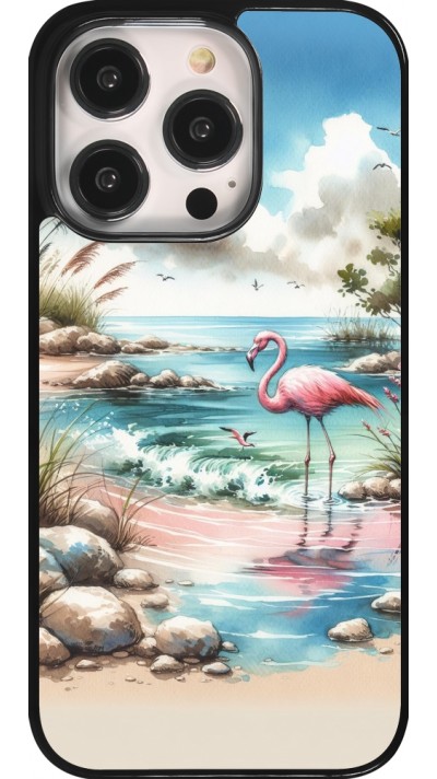 Coque iPhone 14 Pro - Flamant rose aquarelle