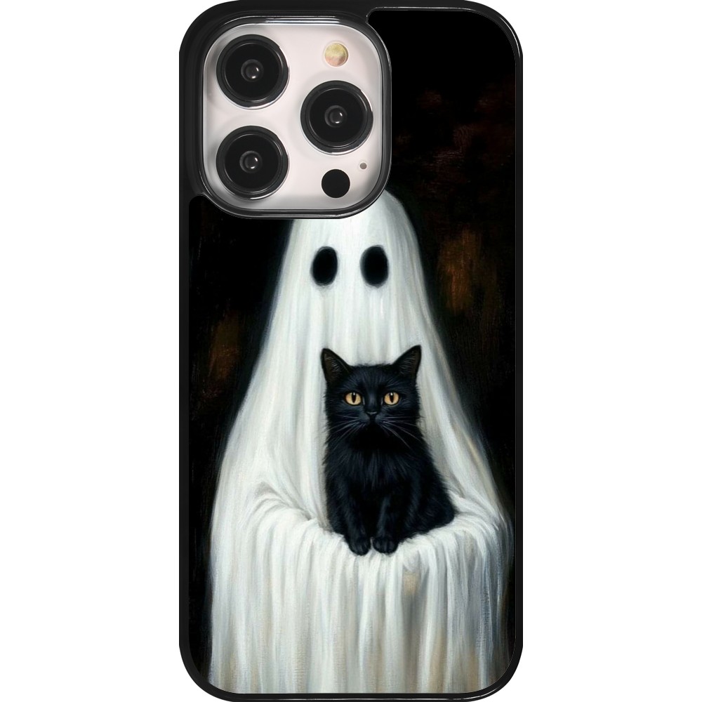iPhone 14 Pro Case Hülle - Halloween 2025 Ghost with black cat
