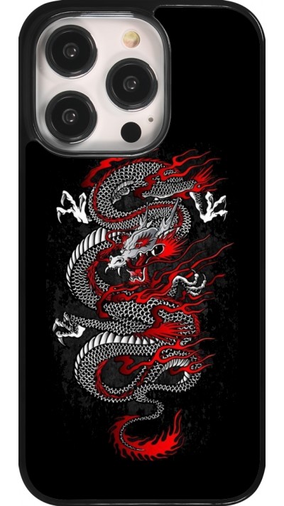 Coque iPhone 14 Pro - Japanese style Dragon Tattoo Red Black