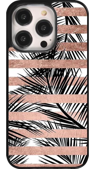 Coque iPhone 14 Pro - Palm trees gold stripes