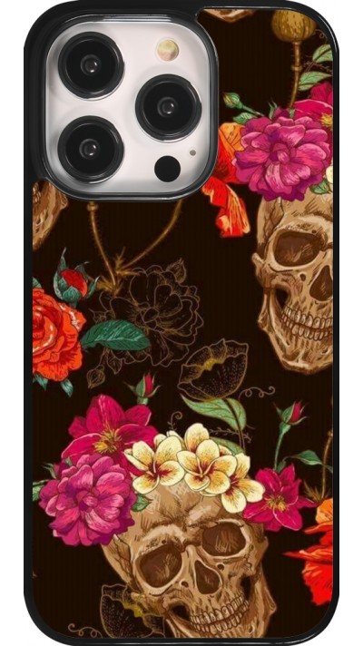 Coque iPhone 14 Pro - Skulls and flowers