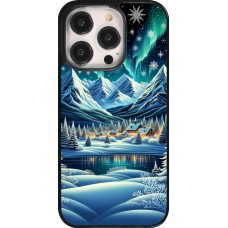 iPhone 14 Pro Case Hülle - Verschneites Bergdorf am See in der Nacht