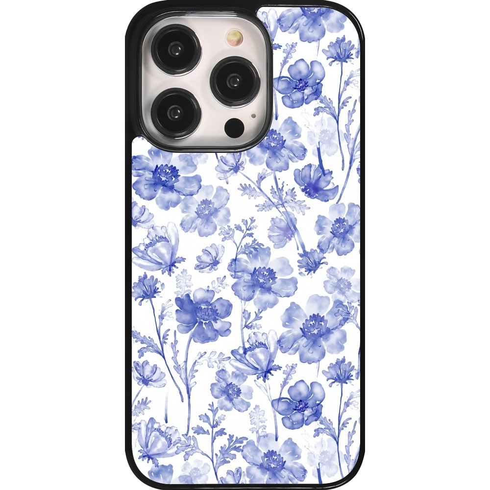 iPhone 14 Pro Case Hülle - Spring 23 watercolor blue flowers