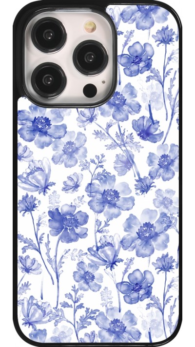 Coque iPhone 14 Pro - Spring 23 watercolor blue flowers