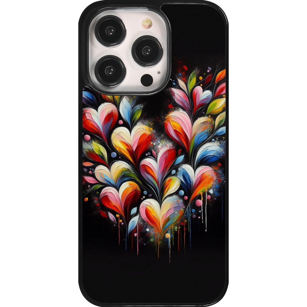 Coque iPhone 14 Pro - Valentine 2024 Coeur Noir Abstrait