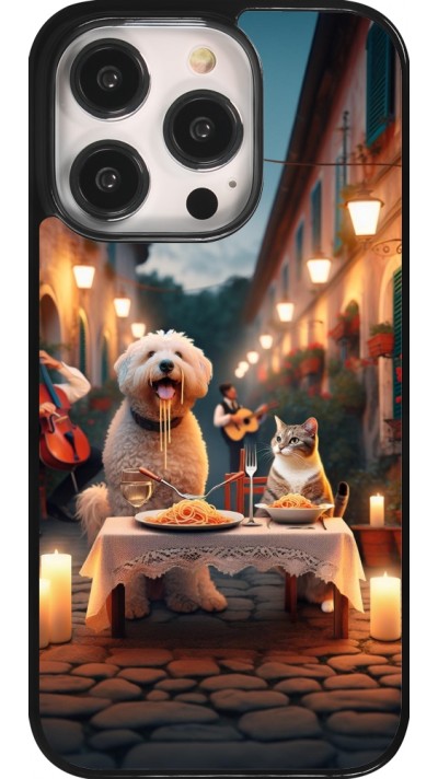 iPhone 14 Pro Case Hülle - Valentin 2024 Hund & Katze Kerzenlicht