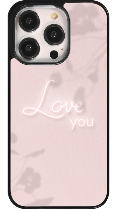 Coque iPhone 14 Pro - Valentine 2023 love you neon flowers shadows