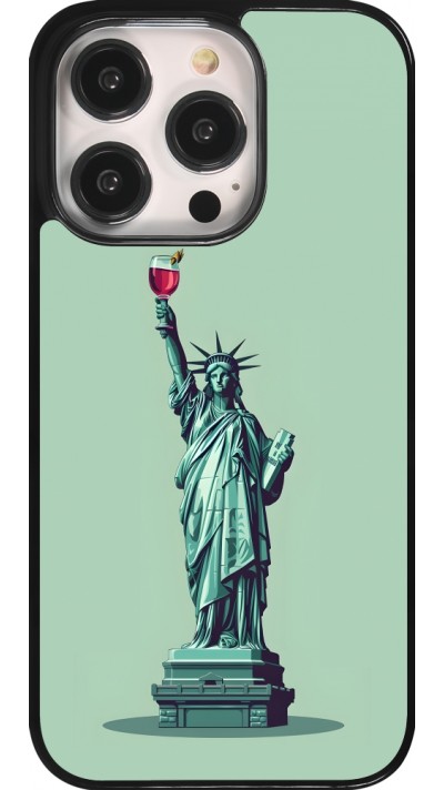 iPhone 14 Pro Case Hülle - Freiheitsstatue mit einem Glas Wein