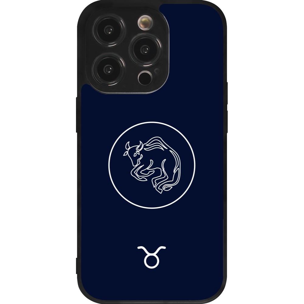 Coque iPhone 14 Pro - Silicone rigide noir Astrologie Taureau