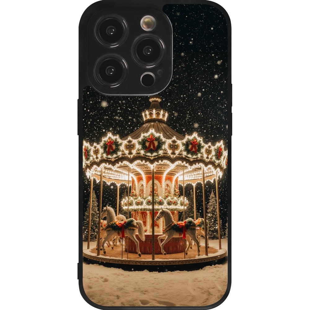 Coque iPhone 14 Pro - Silicone rigide noir Christmas 25 Carousel