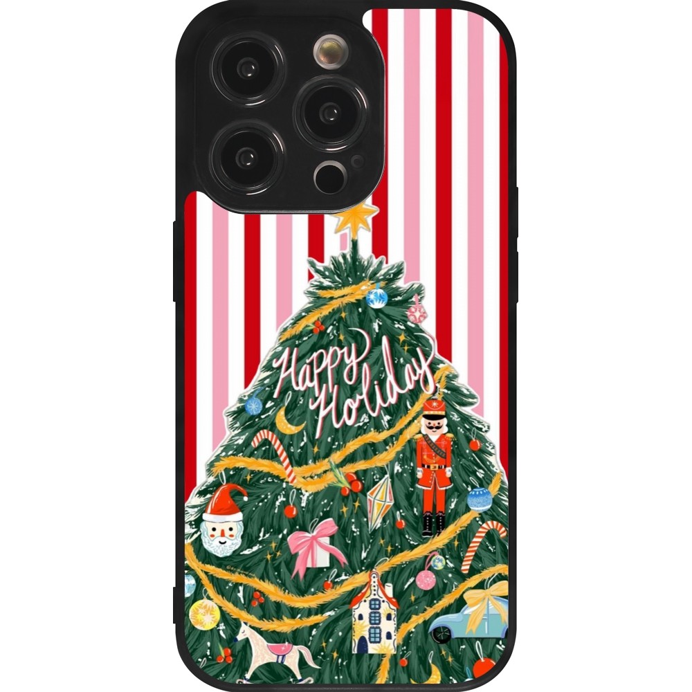 Coque iPhone 14 Pro - Silicone rigide noir Christmas 25 Happy Holiday