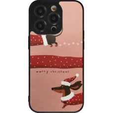 Coque iPhone 14 Pro - Silicone rigide noir Christmas 25 Teckel Merry Xmas
